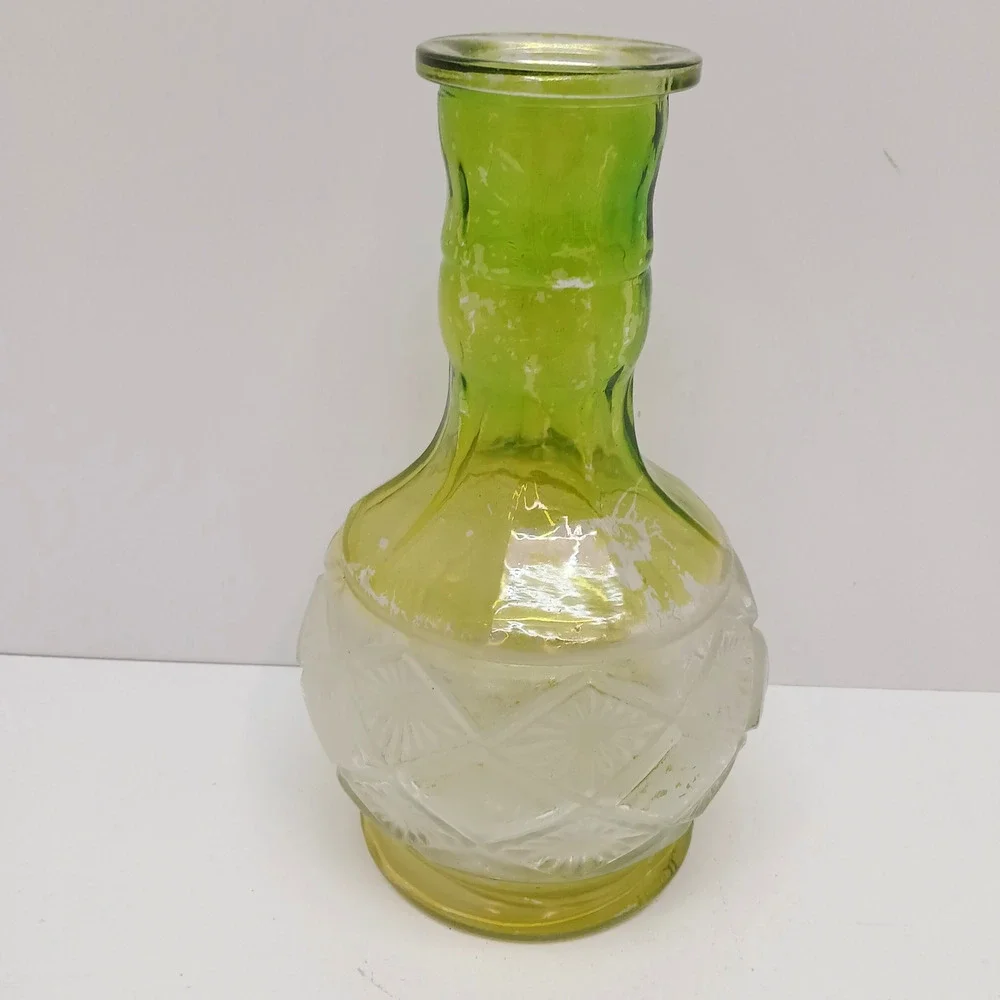VTG Art Decorative Large Roman Glass Green Vase Diamond Cut Pattern Retro Decor